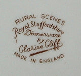 Clarice Cliff Dinner Plate Rural Scenes Royal Stafforshire 1930s Brown Transferware