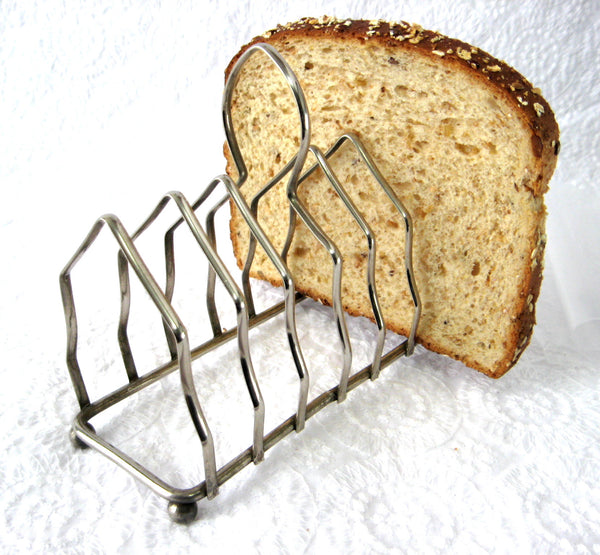 English Toast Rack Gothic Arch Silverplate Letter Holder Ball Feet 1930s Napkins