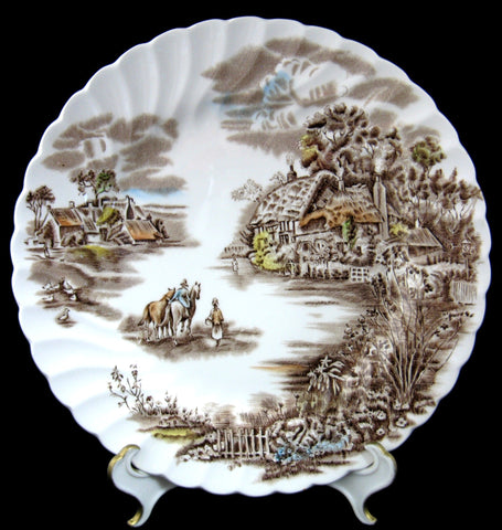 Happy England Luncheon Plate Brown Transferware Johnson Brothers 1940s