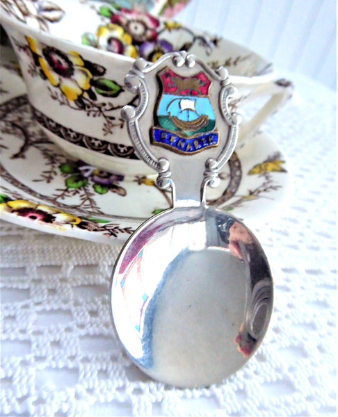 Welsh Tea Caddy Spoon Tea Scoop Enamel Shield Finial Penarth 1930s