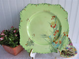 Royal Winton Grimwades Iris Square Dinner Plate 1930s Hand Painted Green