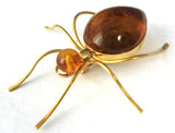Spider Genuine Amber 1930s Signed Russian 8kt Gold Brooch Pin Hand Made USSR