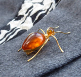 Spider Genuine Amber 1930s Signed Russian 8kt Gold Brooch Pin Hand Made USSR
