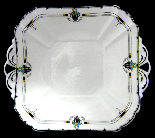 Shelley Art Deco Cake Plate England Enamel Fruit Leaves Queen Anne Shape