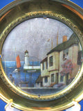 English Coastal Village Brass Plaque Metallic Vintage 1930s Wall Art England Hanging Plate