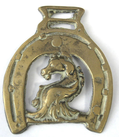 Horse Brass Horsehead In Horsehoe Heraldic Crest Souvenir 1930s Pub Brass