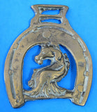 Horse Brass Horsehead In Horsehoe Heraldic Crest Souvenir 1930s Pub Brass