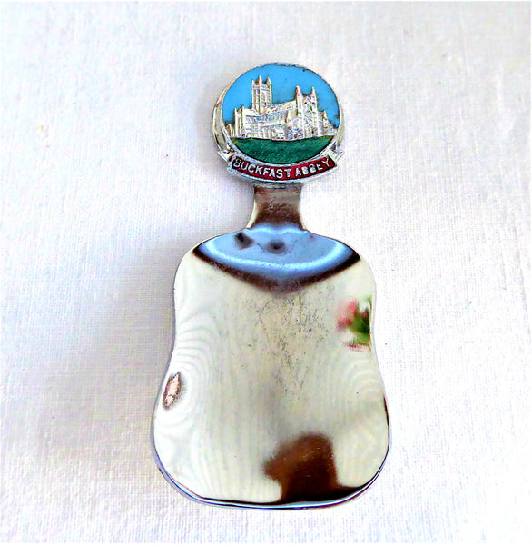 Souvenir Tea Caddy Spoon Buckfast Abbey England Tea Scoop Enamel Finial 1930s