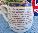 Mug King Edward VIII Coronation Uncrowned Abdicated 1937 Hammersley Bone China
