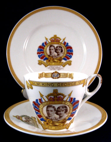 King George VI Shelley England Coronation Teacup Trio 1937 Royal Commemorative