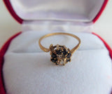 Estate Ring Diamond Sapphires English Size 6 Ring Cluster Halo 9kt Gold 1940s
