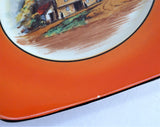 Vintage 1940s Empire Ware English Village Pub Cake Plate Cake Server Orange Border