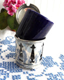Large Mappin And Webb Gothic 1940s Mustard Jam Cobalt Blue Ceramic Liner Silver Plated