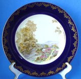 Shelley Heather Dinner Plate Cobalt Blue Gold Overlay 1950s Cabinet Plate