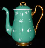 Shelley China Coffee Pot Floral Stencil Dots GreenTall Teapot 1940s