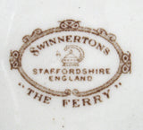 The Ferry Polychrome Transferware Lugged Cake Plate Swinnertons 1940s
