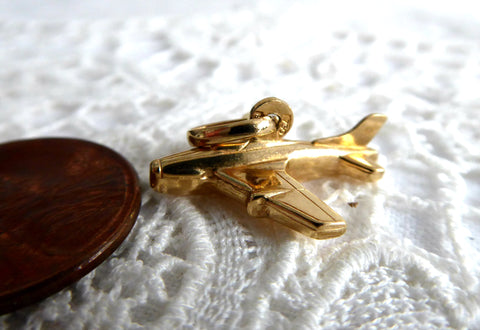 Vintage 14K Gold Plane Pendant