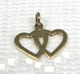 Charm 14kt Gold Hearts Love Token Solid 1950s Vintage Entwined Hearts Pendant