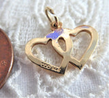 Charm 14kt Gold Hearts Love Token Solid 1950s Vintage Entwined Hearts Pendant
