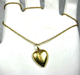 Puffy Heart 14kt Gold Pendant And Chain Necklace Small Engraved 1950s Heart Valentine