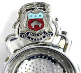 Leeds Souvenir Tea Strainer With Enamel Shield For Retro Chrome 1950s