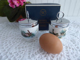Boxed Egg Coddler Pair Royal Worcester Birds Single 1950 Porcelain Chrome