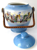 Blue Biscuit Jar New Hall London Tower Barrel England 1910s Kitsch