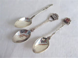 English Souvenir Spoons Set of 3 Scotland Stratford Apostle Silver Plate Dangle Enamel