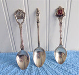 English Souvenir Spoons Set of 3 Scotland Stratford Apostle Silver Plate Dangle Enamel