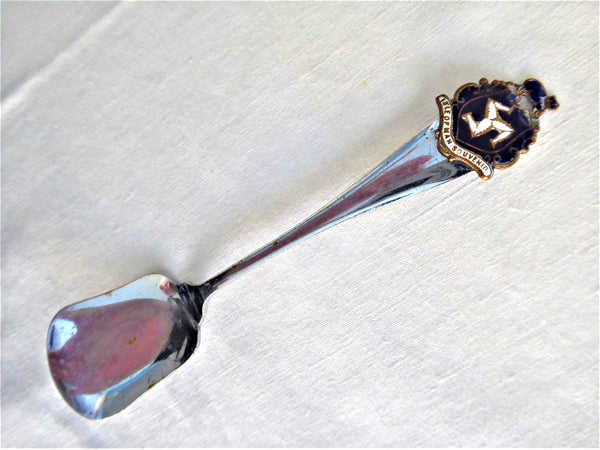 Isle Of Man English Souvenir Spoon Shovel Enamel Finial Manx Cat 1950s