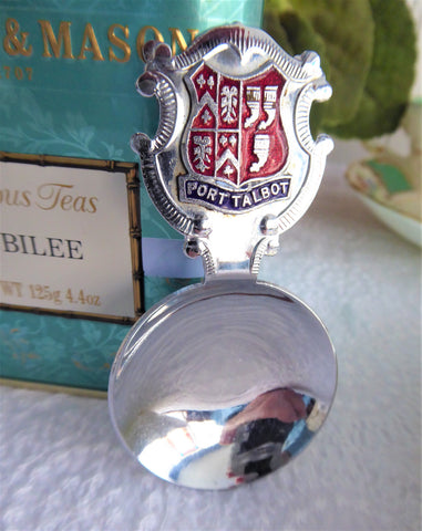 Welsh Tea Caddy Spoon Tea Scoop Enamel Shield Finial For Port Talbot 1930s