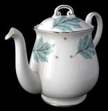 Shelley Tea Pot Drifting Aqua Silver Leaves Gainsborough Teapot 1960s