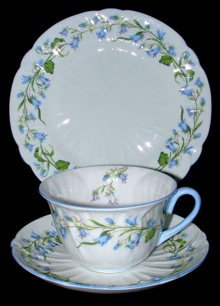 Shelley Large Breakfast Teacup Trio Harebell Oleander Shape Blue And White