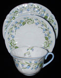 Shelley Large Breakfast Teacup Trio Harebell Oleander Shape Blue And White