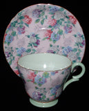 Shelley Summer Glory Chintz Demitasse Cup And Saucer 1950s Henley Shape Pink