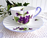 Shelley Violets Ludlow Cup And Saucer English Bone China Lavender Trim 1950s