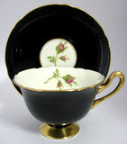 Shelley English Rose Cup And Saucer Gainsborough Black Exterior