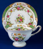 Shelley China Cup And Saucer Gainsborough Green Dubarry Floral Bouquets