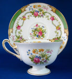 Shelley China Cup And Saucer Gainsborough Green Dubarry Floral Bouquets