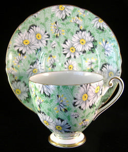 Shelley Daisies Chintz Cup And Saucer Green Ripon Shape 1950s Green Daisy