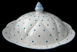 Shelley Dainty Polka Dot Covered Muffin Dish Turquoise 1950s Covered Dish
