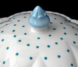 Shelley Dainty Polka Dot Covered Muffin Dish Turquoise 1950s Covered Dish