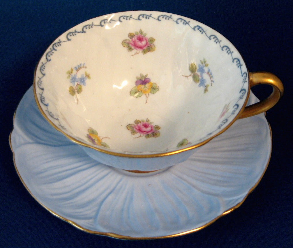 Shelley Oleander Blue Rose Pansy FMNot Cup And Saucer – Time Was Antiques