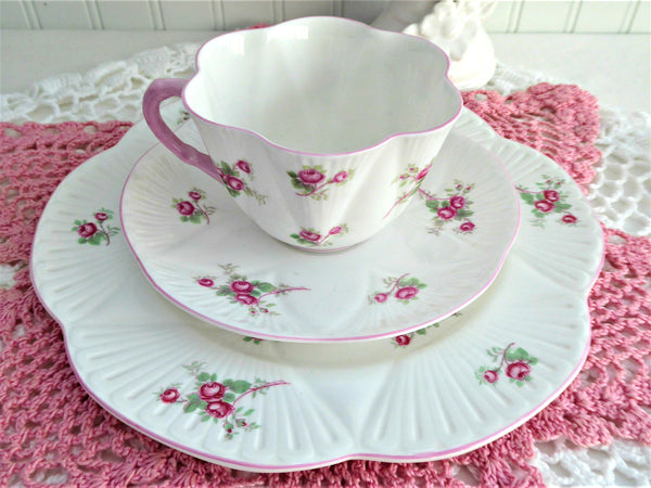 Shelley, Charm, Pink and Gray, Tea Cup, Saucer fashion and 8 Inch Dessert Plate