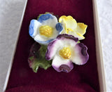 Staffordshire Posy Brooch Pin English Bone China Three Flowers Hand Made 1950s