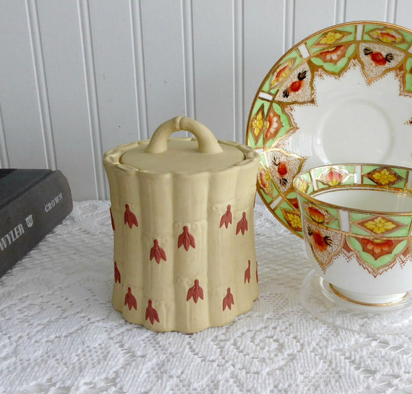 Wedgwood Jasper Jar With Lid Primrose And Terracotta 1950s Bamboo Caneware