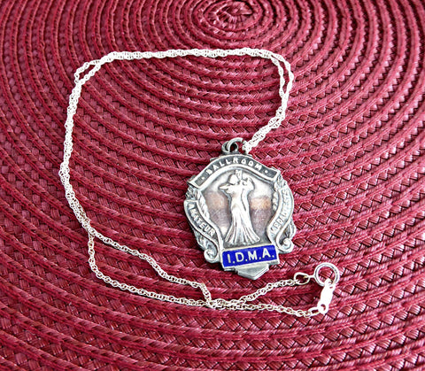 English Hallmarked Fob Medal Sterling Silver Waltz Dance Necklace 1952 IDMA