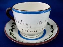 Mottoware Cup Saucer Torquay Royal Watcombe A Rolling Stone Gathers No Moss