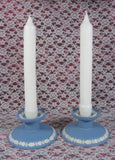 Candle Holder Pair Wedgwood Blue Jasperware 1959 Oak Leaves Acorns