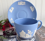 Wedgwood Cup and Saucer Blue Jasperware Sacrifice Figures Cherubs 1960 England